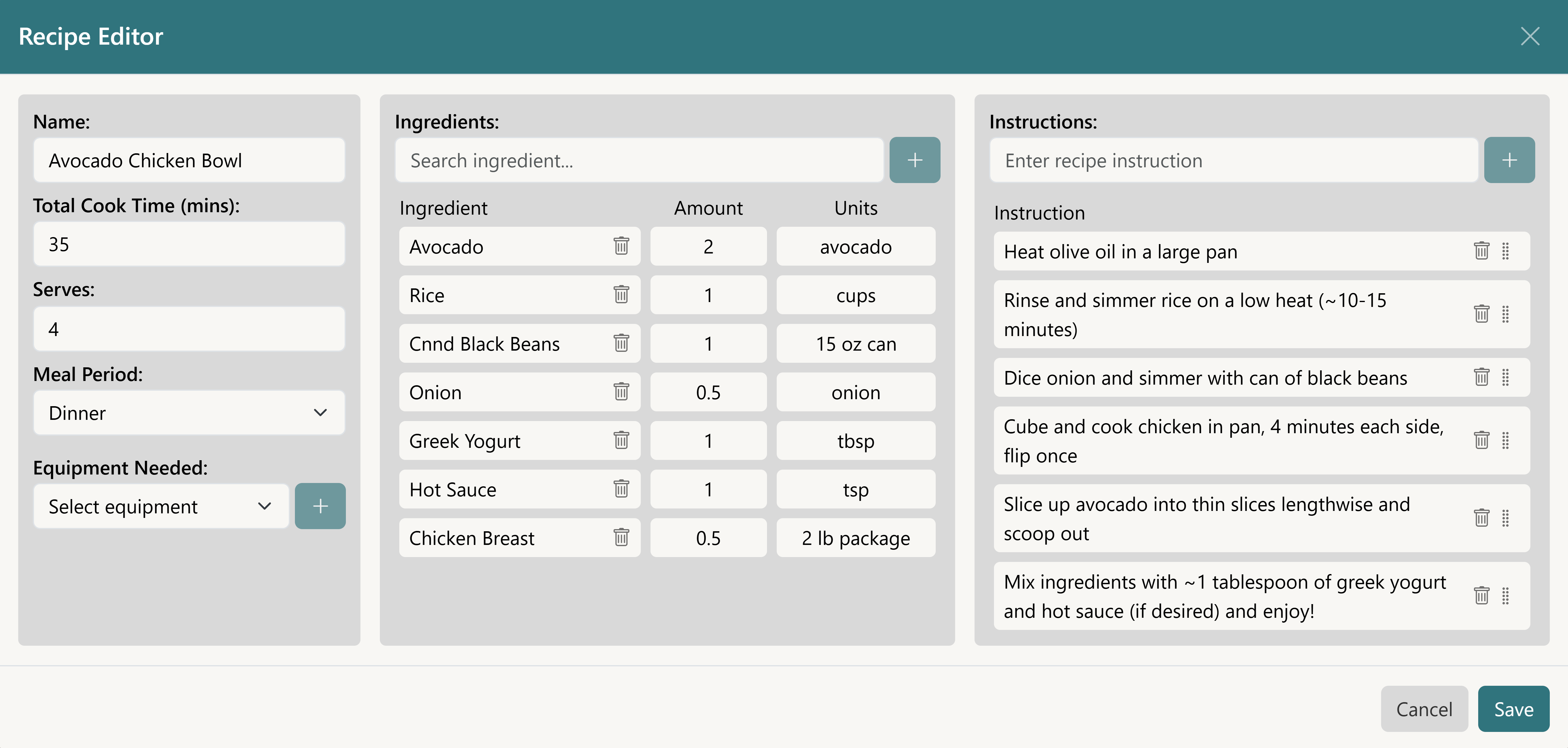 Recipe Editor
